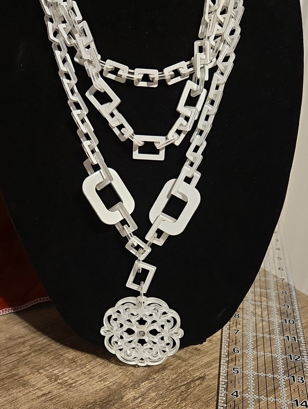 Authentic Rara Avis by Iris Apfel White Resin 3-Strand Chain Necklace